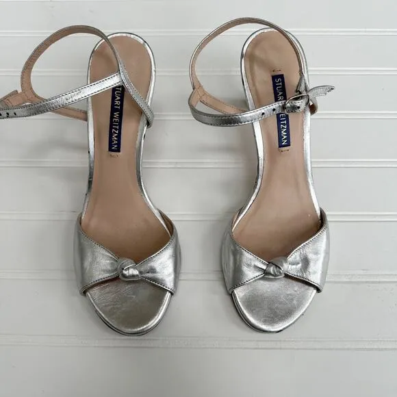 Stuart Weitzman Gloria 80 Silver Leather Sandals Heels Womens 6