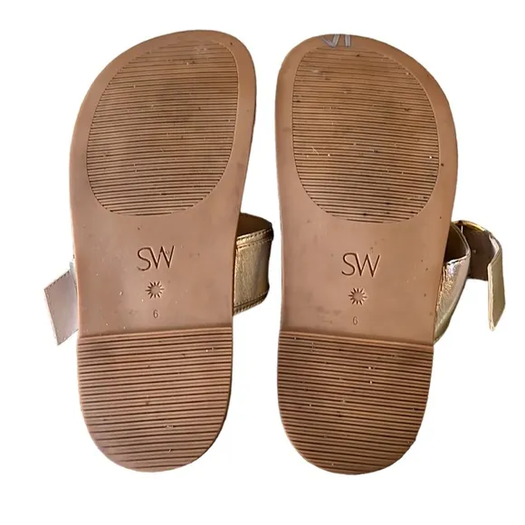 Stuart Weitzman Joni Metallic Gold Leather Slides Sandals - 6