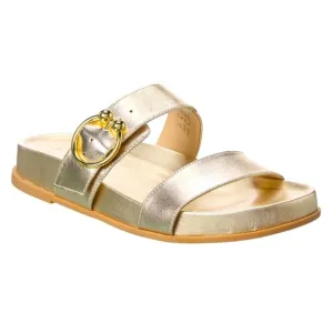 Stuart Weitzman Joni Metallic Gold Leather Slides Sandals - 6