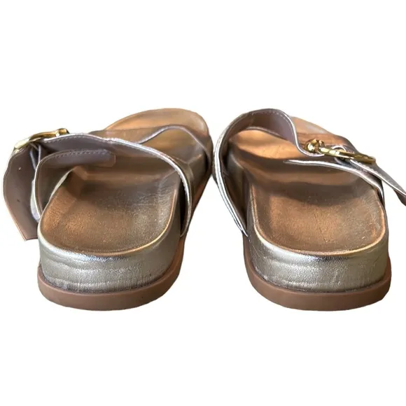 Stuart Weitzman Joni Metallic Gold Leather Slides Sandals - 6