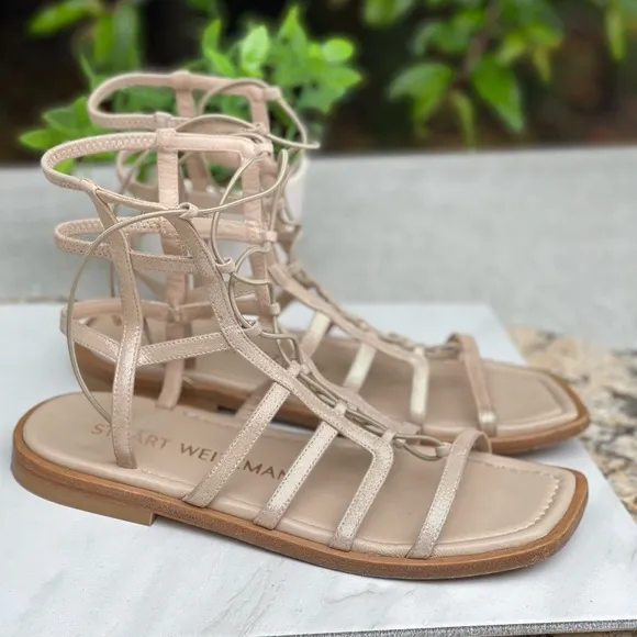 STUART WEITZMAN KORA Lace Up Gladiator Sandals shimmer suede leather sandals 8