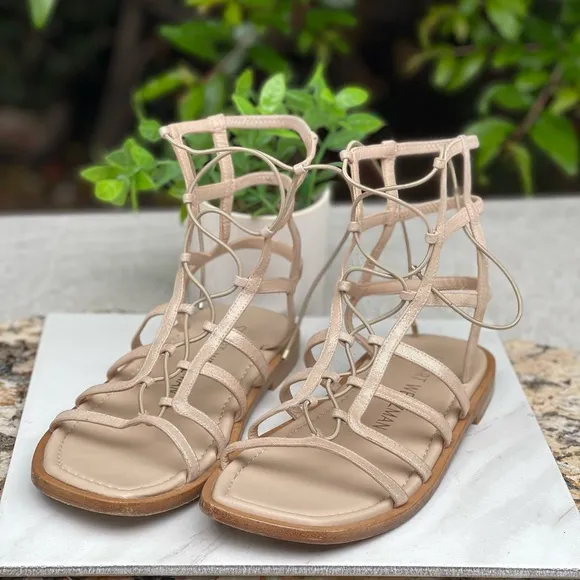 STUART WEITZMAN KORA Lace Up Gladiator Sandals shimmer suede leather sandals 8