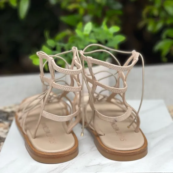 STUART WEITZMAN KORA Lace Up Gladiator Sandals shimmer suede leather sandals 8