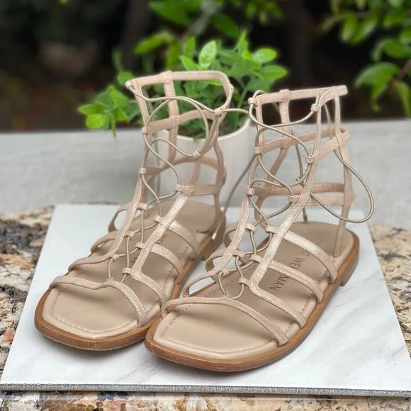 STUART WEITZMAN KORA Lace Up Gladiator Sandals shimmer suede leather sandals 8