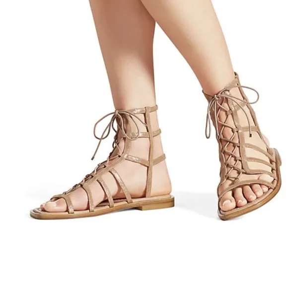STUART WEITZMAN KORA Lace Up Gladiator Sandals shimmer suede leather sandals 8