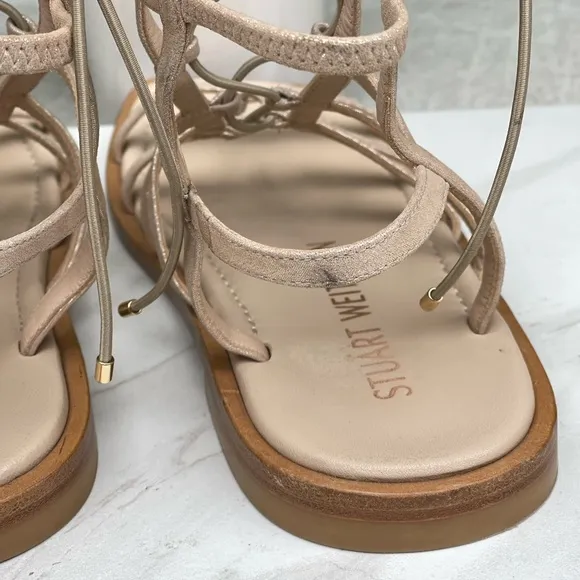 STUART WEITZMAN KORA Lace Up Gladiator Sandals shimmer suede leather sandals 8
