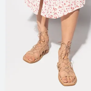 STUART WEITZMAN KORA Lace Up Gladiator Sandals shimmer suede leather sandals 8