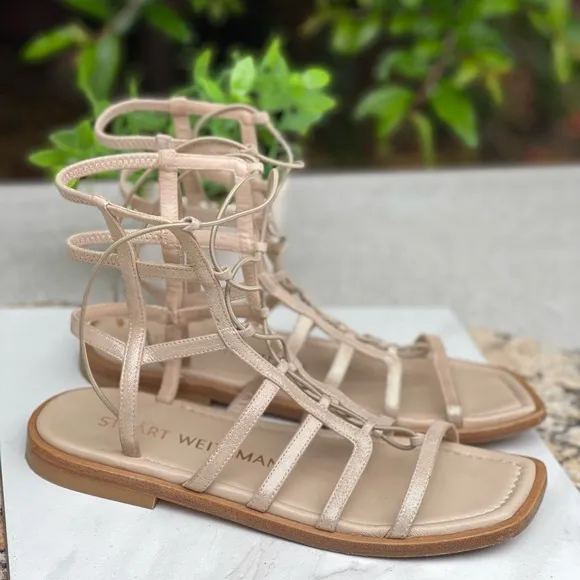 STUART WEITZMAN KORA Lace Up Gladiator Sandals shimmer suede leather sandals 8