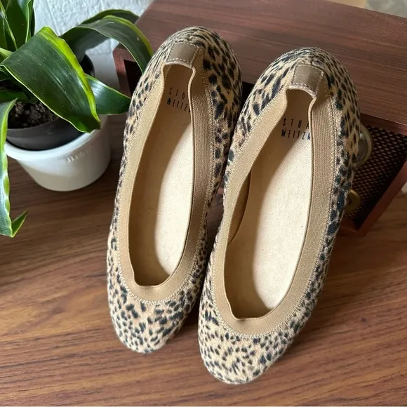 Stuart Weitzman Lastikon Leopard Print Suede Ballet Flats