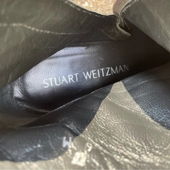 Stuart Weitzman Leather Studded Ankle Boots Gray Size 6