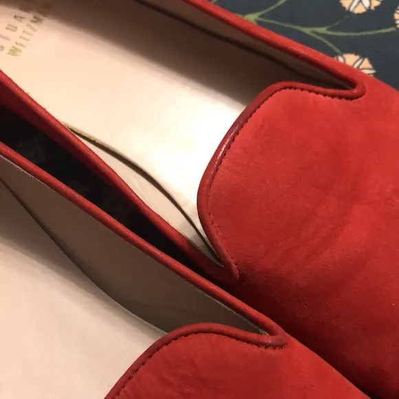 Stuart Weitzman Lingo Loafers Slip-On Flats in Red Suede with Studded Toes
