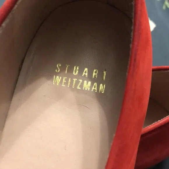 Stuart Weitzman Lingo Loafers Slip-On Flats in Red Suede with Studded Toes