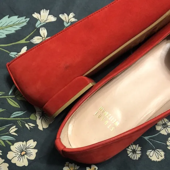 Stuart Weitzman Lingo Loafers Slip-On Flats in Red Suede with Studded Toes