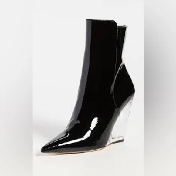 Stuart Weitzman lucite 100 patent leather ankle boots clear wedge heel