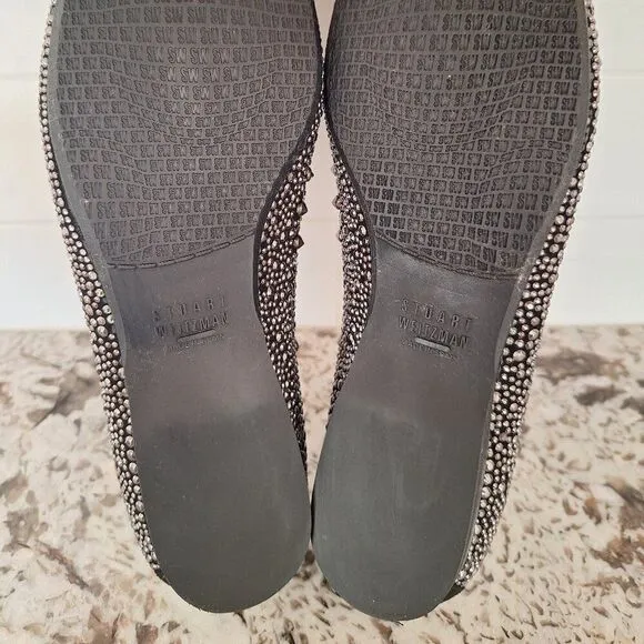 Stuart Weitzman metallic studded black suede flats size 7.5