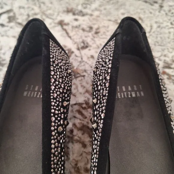 Stuart Weitzman metallic studded black suede flats size 7.5