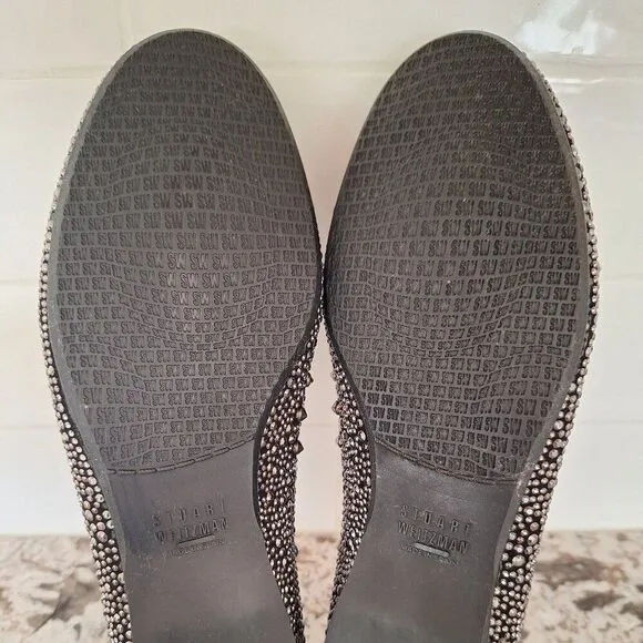 Stuart Weitzman metallic studded black suede flats size 7.5