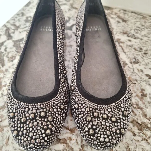 Stuart Weitzman metallic studded black suede flats size 7.5
