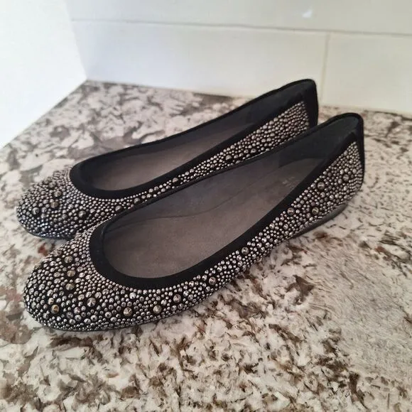 Stuart Weitzman metallic studded black suede flats size 7.5