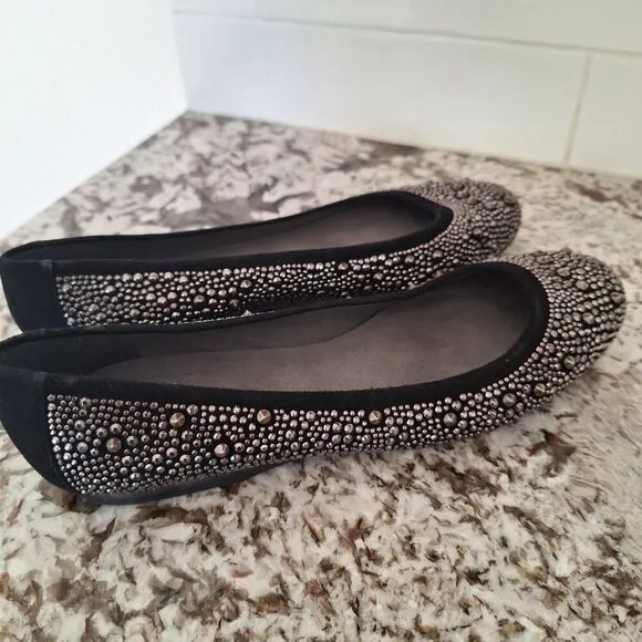 Stuart Weitzman metallic studded black suede flats size 7.5