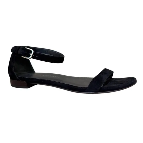 Stuart Weitzman Nudist June Sandals Black Suede Flats Size 7.5