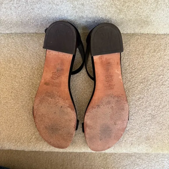 Stuart Weitzman Nudist June Sandals Black Suede Flats Size 7.5