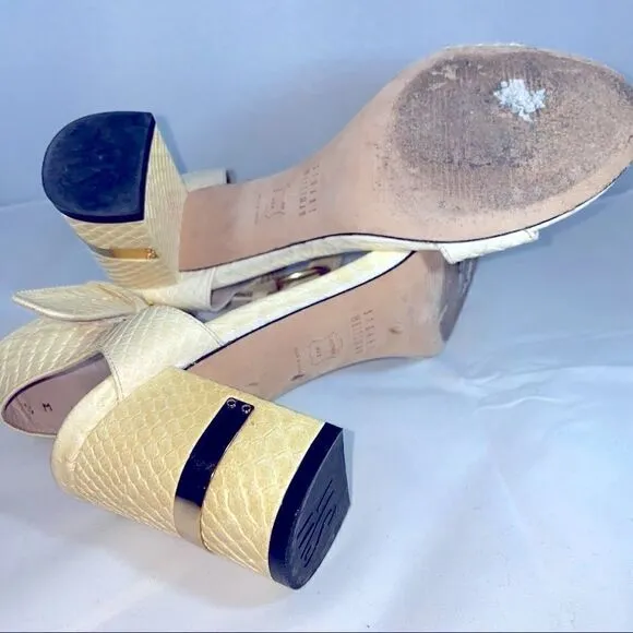 Stuart Weitzman Pale Yellow Chunky Heeled Sandals Sz 7.5 AUTHENTIC Gorgeous