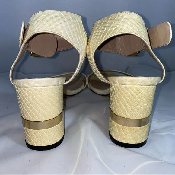 Stuart Weitzman Pale Yellow Chunky Heeled Sandals Sz 7.5 AUTHENTIC Gorgeous