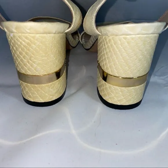 Stuart Weitzman Pale Yellow Chunky Heeled Sandals Sz 7.5 AUTHENTIC Gorgeous