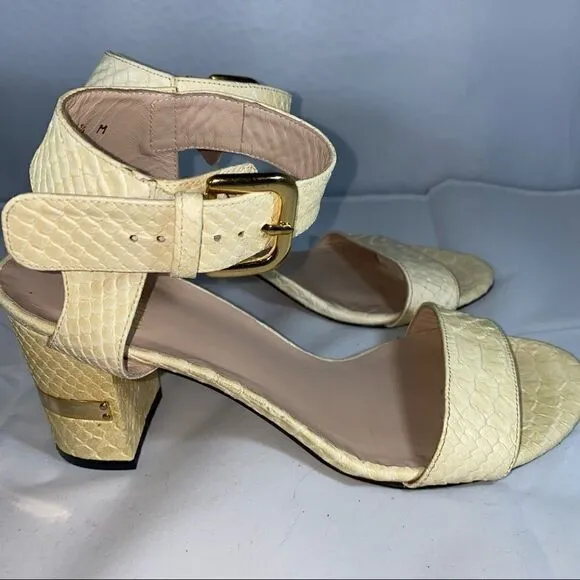 Stuart Weitzman Pale Yellow Chunky Heeled Sandals Sz 7.5 AUTHENTIC Gorgeous