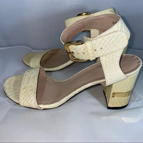 Stuart Weitzman Pale Yellow Chunky Heeled Sandals Sz 7.5 AUTHENTIC Gorgeous