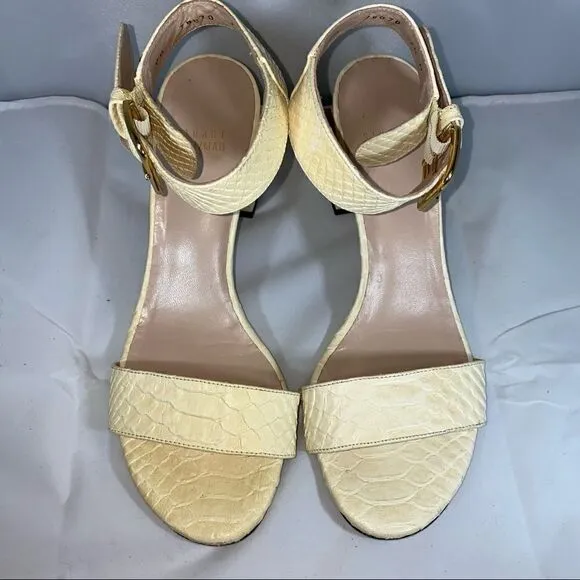 Stuart Weitzman Pale Yellow Chunky Heeled Sandals Sz 7.5 AUTHENTIC Gorgeous