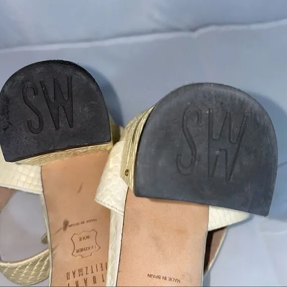 Stuart Weitzman Pale Yellow Chunky Heeled Sandals Sz 7.5 AUTHENTIC Gorgeous
