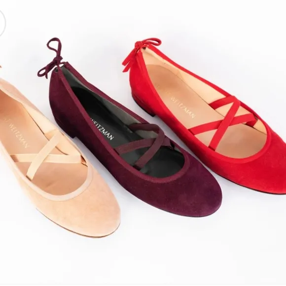 Stuart Weitzman Red Suede Ballet Flats