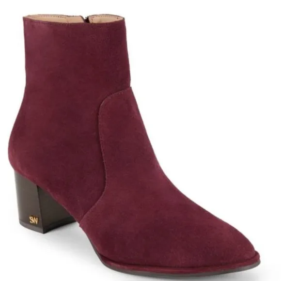 🌹STUART WEITZMAN🌹 Rylan Leather Ankle Boots Cabernet Size: 5.5B