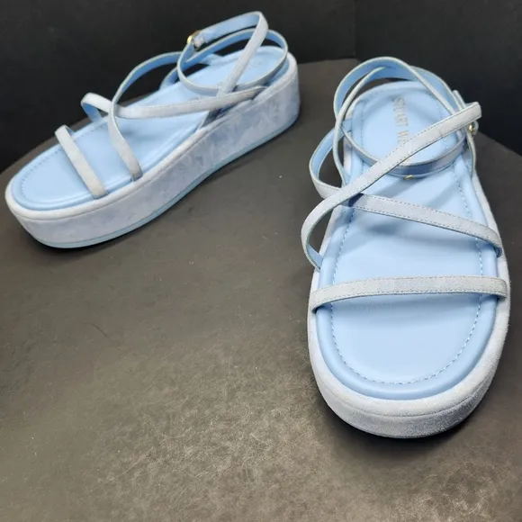 Stuart Weitzman sandals 11.5B blue suede Summerlift flatform chunky new $295