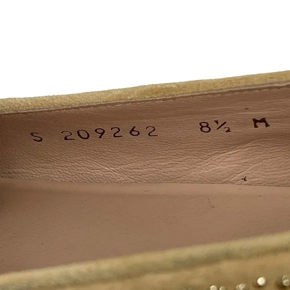 Stuart Weitzman Slipbeads Studded Gold ASO Hart of Dixie Heel Loafers 8.5 FLAW