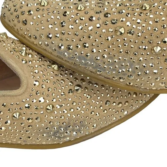 Stuart Weitzman Slipbeads Studded Gold ASO Hart of Dixie Heel Loafers 8.5 FLAW