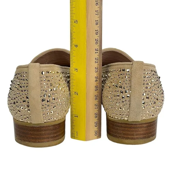 Stuart Weitzman Slipbeads Studded Gold ASO Hart of Dixie Heel Loafers 8.5 FLAW