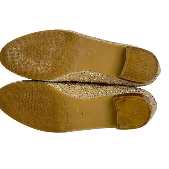 Stuart Weitzman Slipbeads Studded Gold ASO Hart of Dixie Heel Loafers 8.5 FLAW