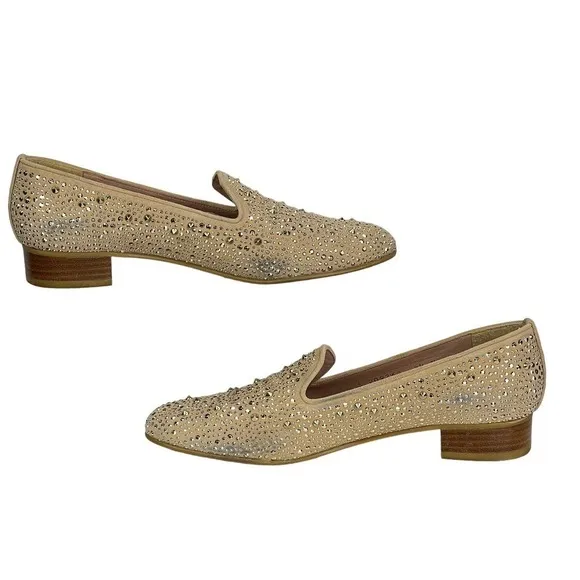 Stuart Weitzman Slipbeads Studded Gold ASO Hart of Dixie Heel Loafers 8.5 FLAW