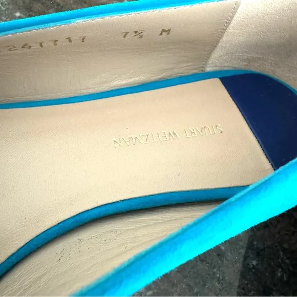 Stuart Weitzman Slipknot Suede Leather Aqua Blue Tassel Loafers Flats Women’s