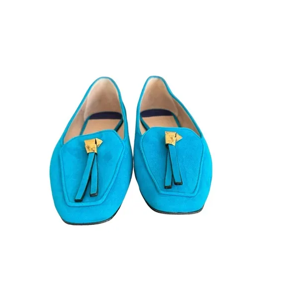 Stuart Weitzman Slipknot Suede Leather Aqua Blue Tassel Loafers Flats Women’s