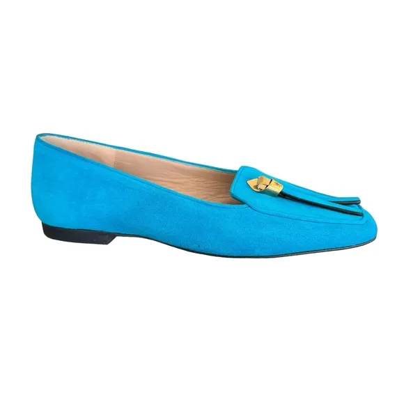 Stuart Weitzman Slipknot Suede Leather Aqua Blue Tassel Loafers Flats Women’s