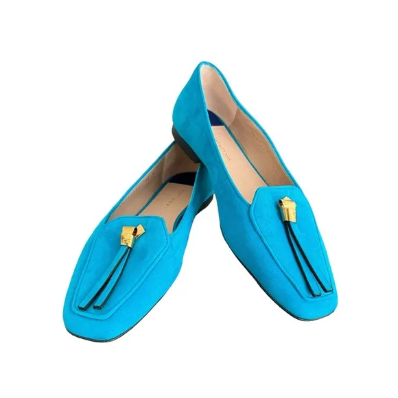 Stuart Weitzman Slipknot Suede Leather Aqua Blue Tassel Loafers Flats Women’s