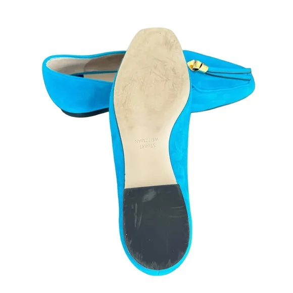 Stuart Weitzman Slipknot Suede Leather Aqua Blue Tassel Loafers Flats Women’s