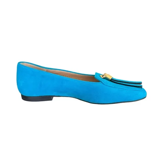 Stuart Weitzman Slipknot Suede Leather Aqua Blue Tassel Loafers Flats Women’s