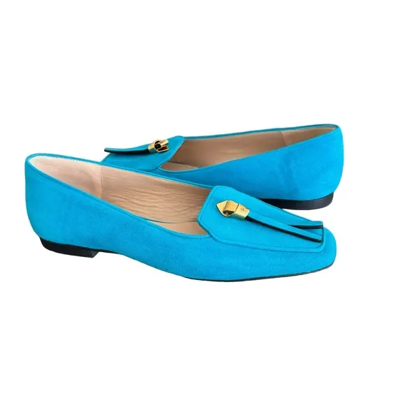 Stuart Weitzman Slipknot Suede Leather Aqua Blue Tassel Loafers Flats Women’s