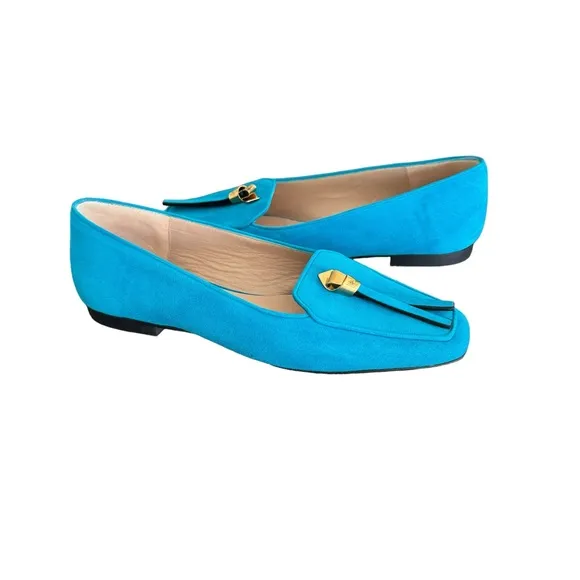 Stuart Weitzman Slipknot Suede Leather Aqua Blue Tassel Loafers Flats Women’s