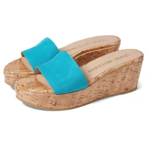 Stuart Weitzman Summer Sandals Women's US 10.5 Blue Leather Wedge Heel KHD822